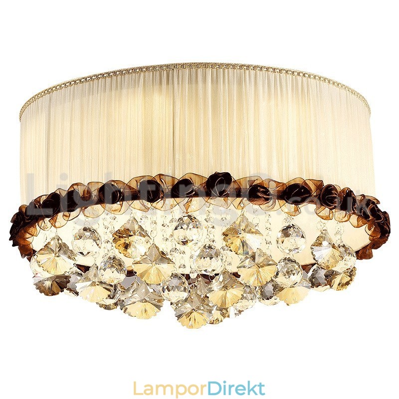 Samtida Modern 50 Cm Rund Infälld Kristall Taklampa Tygskärm