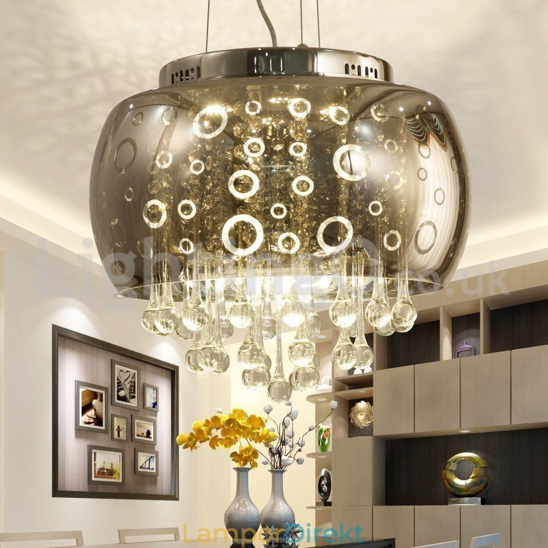 Modern 40Cm Rund Glaslampa Skärm Crystal Pendellampa