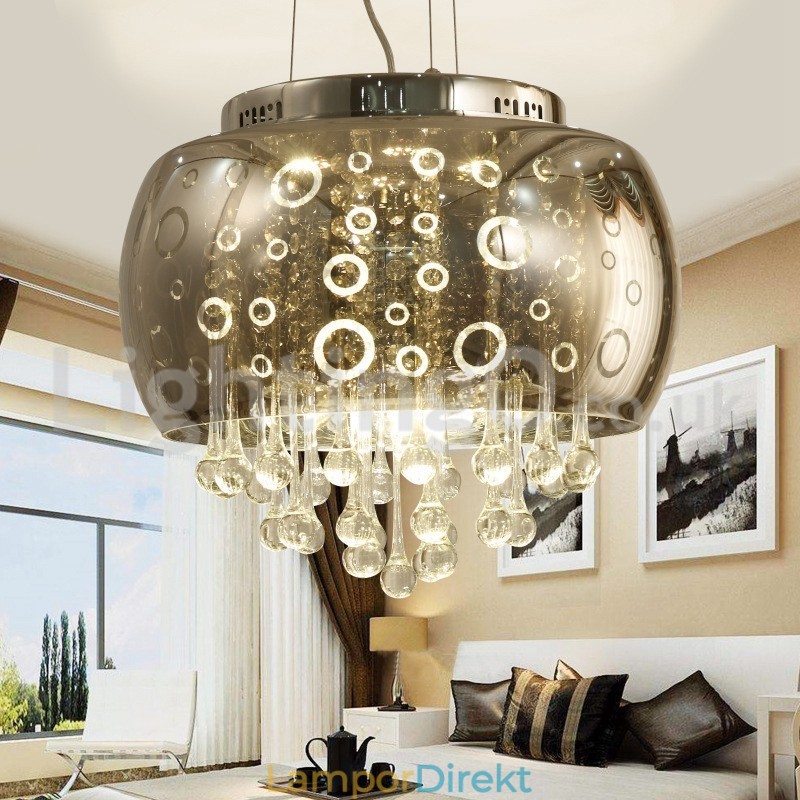 Modern 40Cm Rund Glaslampa Skärm Crystal Pendellampa