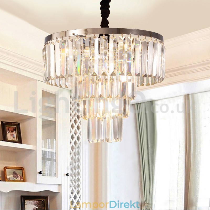 Elegant Billig Modern 4-Lagers Rund Kristall Taklampa