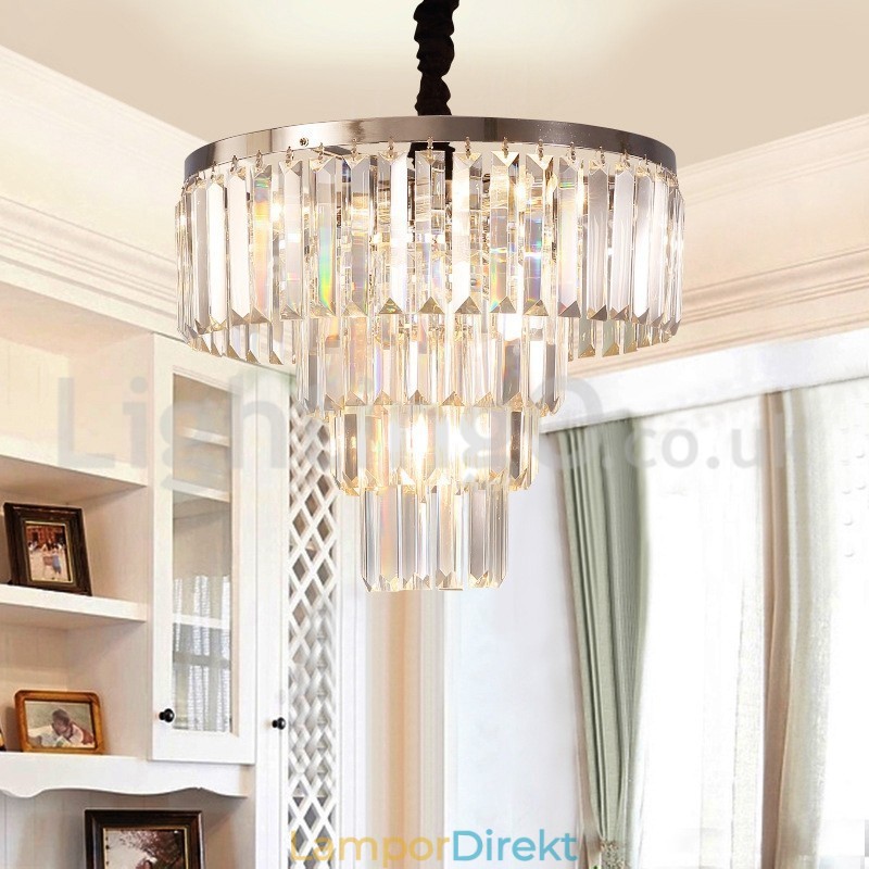 Elegant Billig Modern 4-Lagers Rund Kristall Taklampa