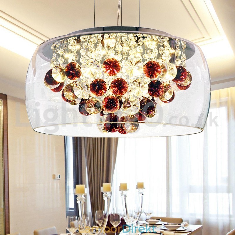 Modern 40Cm 50Cm Rund Klarglas Lampskärm Crystal Pendel Light