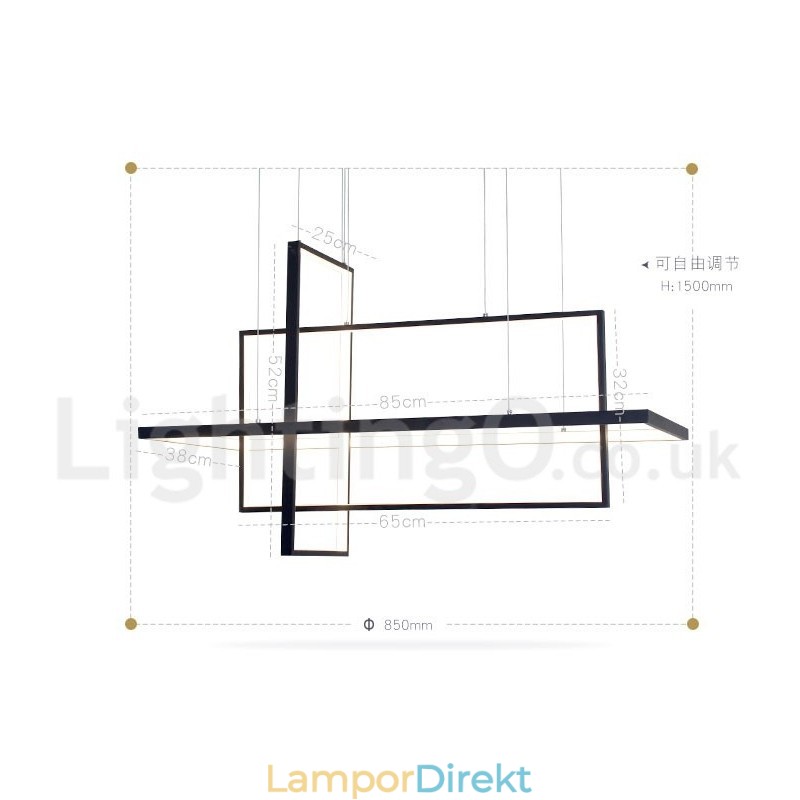 Dimbar Taklampa Med Fjärrkontroll Modern Design Tre Rektanglar