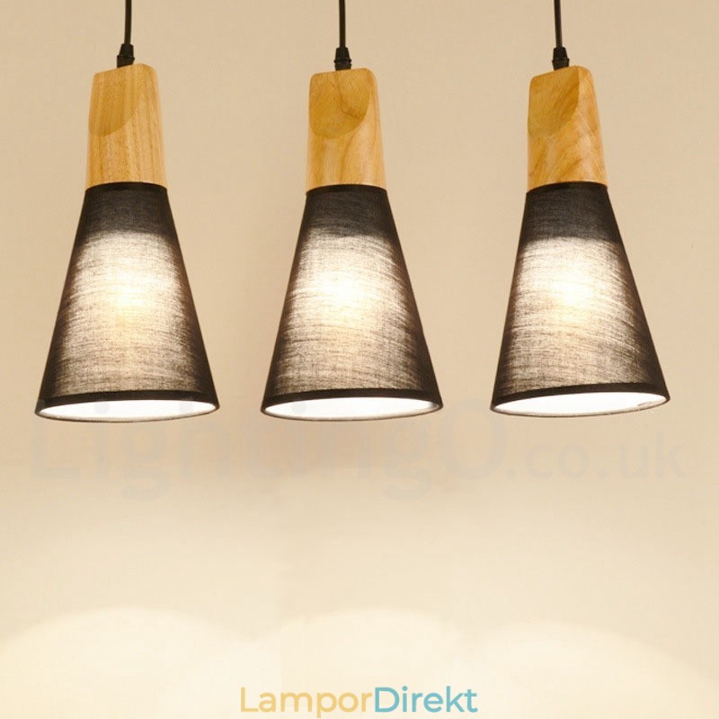 Wood Modern 1 Light 3 Lights Pendellampa Med Tygskärm