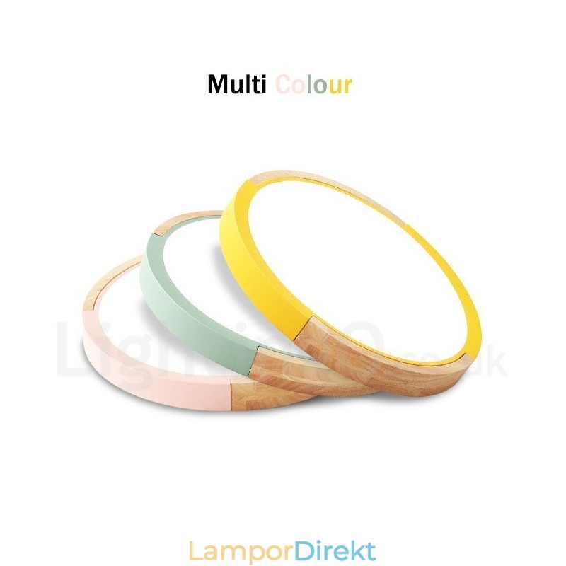 Ultratunn Flerfärgad Taklampa Av Rund Trä I Massivt Trä Akrylskärm Taklampa I Nordisk Stil