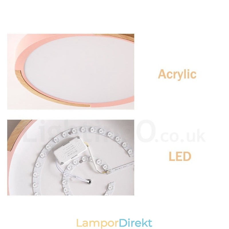 Ultratunn Flerfärgad Taklampa Av Rund Trä I Massivt Trä Akrylskärm Taklampa I Nordisk Stil