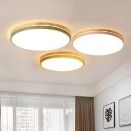 Dimbar Ultratunn Multi Colors Rund Trä Taklampa Med Akrylskärm Taklampa Nordic Style