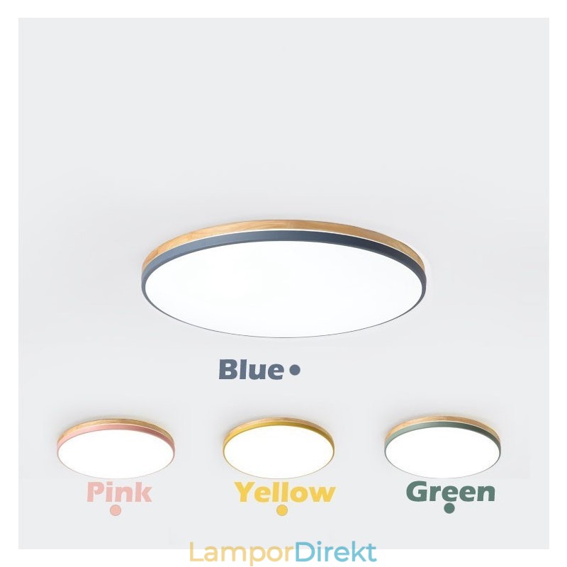 Dimbar Ultratunn Multi Colors Rund Trä Taklampa Med Akrylskärm Taklampa Nordic Style