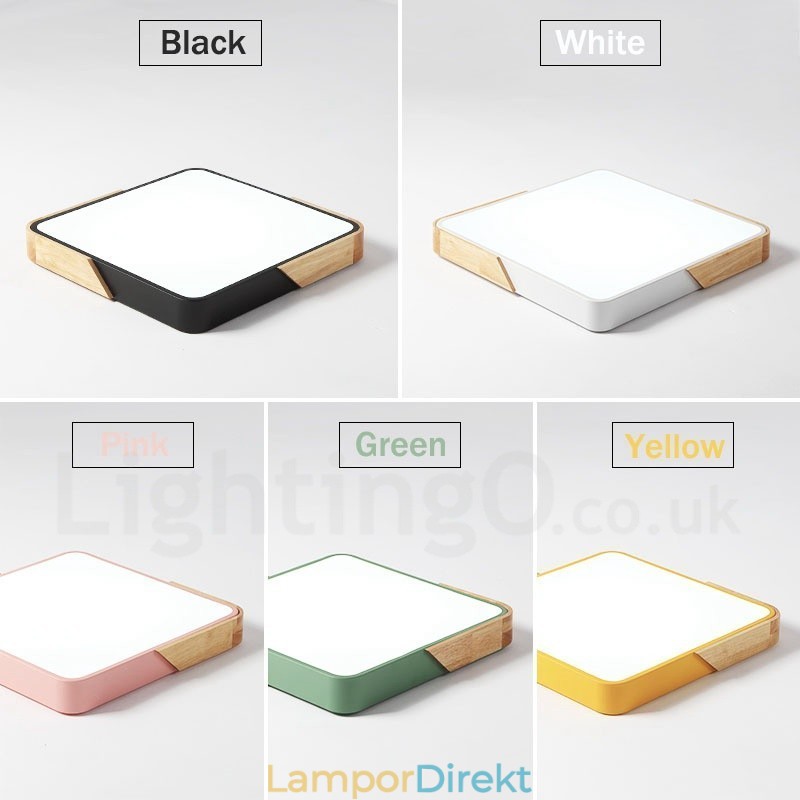 Dimbar Ultratunn Multi Colors Fyrkantig Trä Taklampa Med Akrylskärm Taklampa Nordic Style