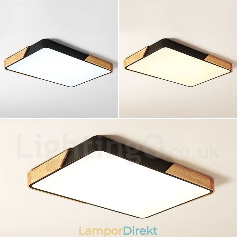 Dimbar Ultratunn Multi Colors Rektangel Trä Taklampa Med Akrylskärm Taklampa Nordic Style