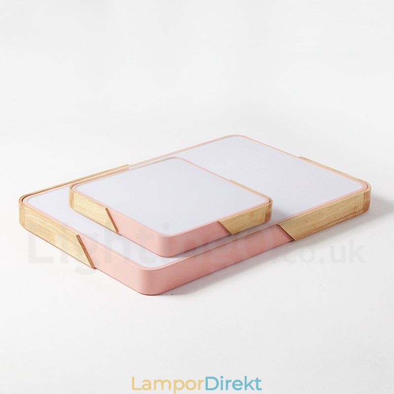 Dimbar Ultratunn Multi Colors Rektangel Trä Taklampa Med Akrylskärm Taklampa Nordic Style