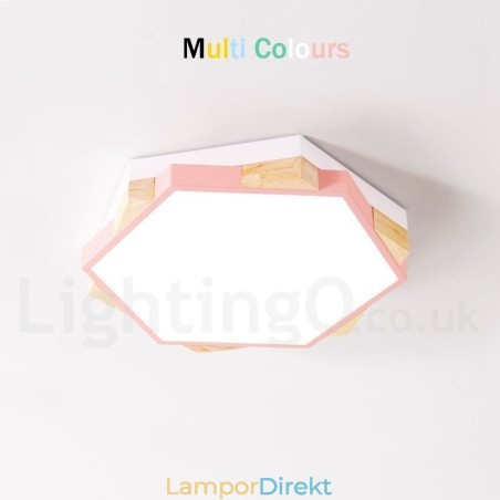 Dimbar Multi Colors Hexagon Wood Taklampa Med Akrylskärm Taklampa Nordic Style Dimbar Multi Colors Hexagon Wood Taklampa Med Akrylskärm Taklampa Nordic Style
