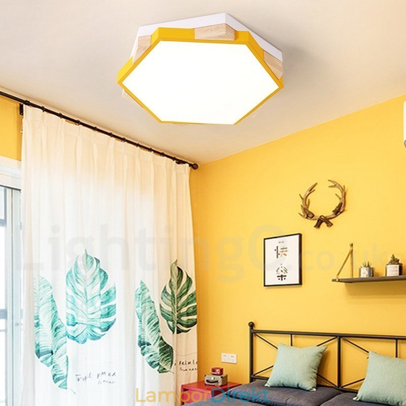Dimbar Multi Colors Hexagon Wood Taklampa Med Akrylskärm Taklampa Nordic Style