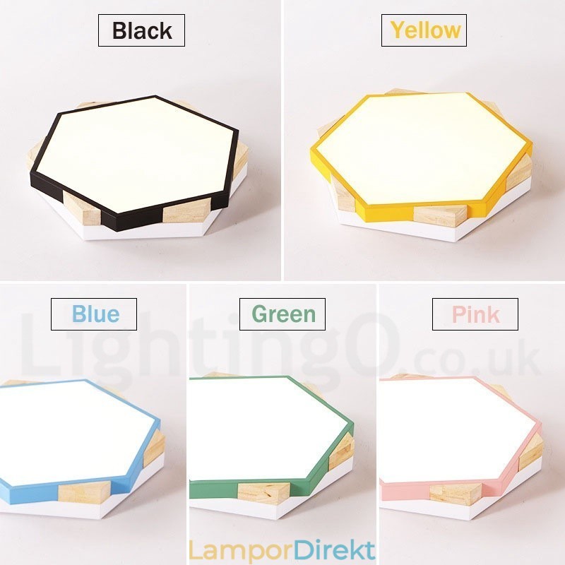 Dimbar Multi Colors Hexagon Wood Taklampa Med Akrylskärm Taklampa Nordic Style