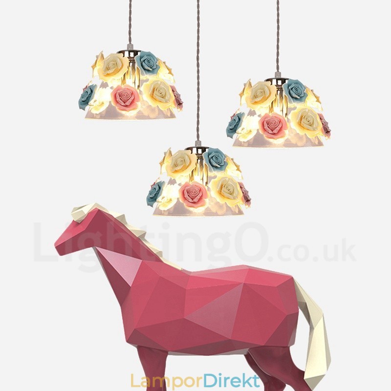 Flerfärgad Blomma Macaron Taklampa Med Glasskärm