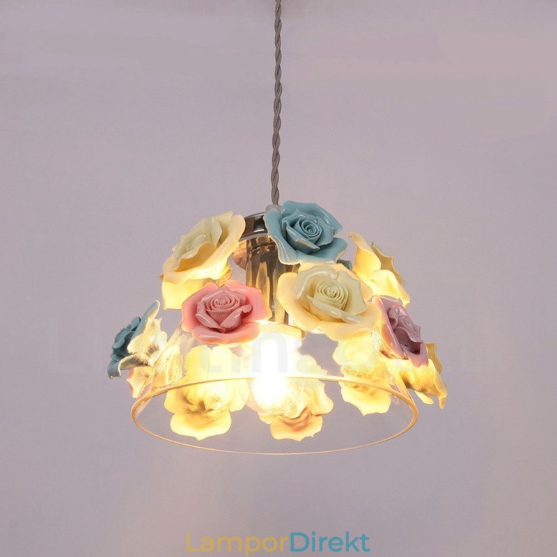 Flerfärgad Blomma Macaron Taklampa Med Glasskärm