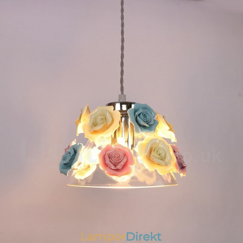 Flerfärgad Blomma Macaron Taklampa Med Glasskärm