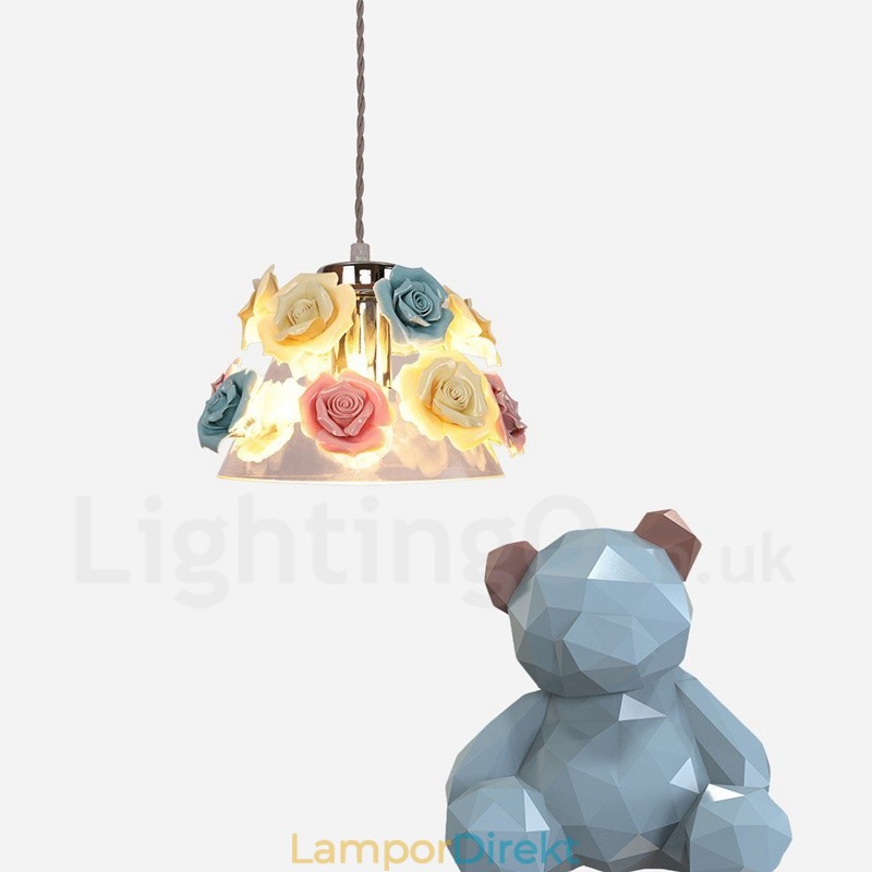 Flerfärgad Blomma Macaron Taklampa Med Glasskärm
