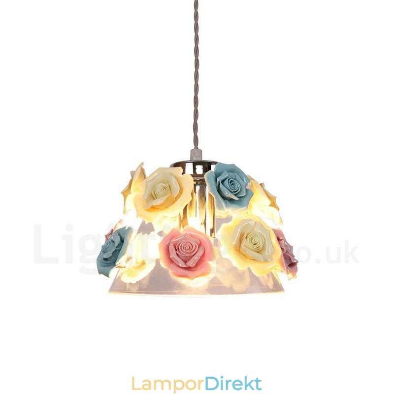 Flerfärgad Blomma Macaron Taklampa Med Glasskärm