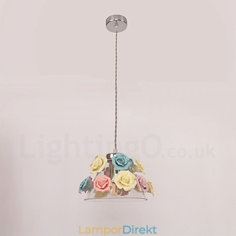 Flerfärgad Blomma Macaron Taklampa Med Glasskärm