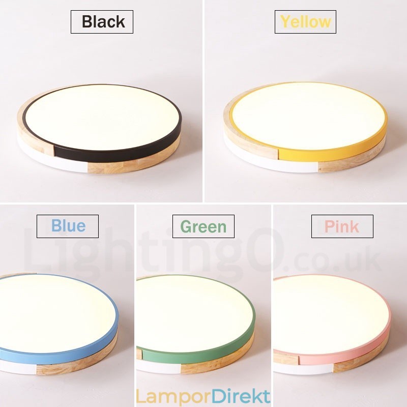 Dimbar Multi Colours Rund Trä Taklampa Med Akryl Skärm Taklampa Nordic Style