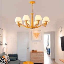 6 Ljus 8 Ljus Flerfärger Macaron Wood Pendellampa Med Glasskärmar Ljuskrona Nordic Style