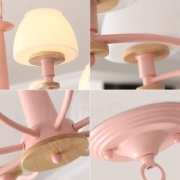 6 Ljus 8 Ljus Flerfärger Macaron Wood Pendellampa Med Glasskärmar Ljuskrona Nordic Style