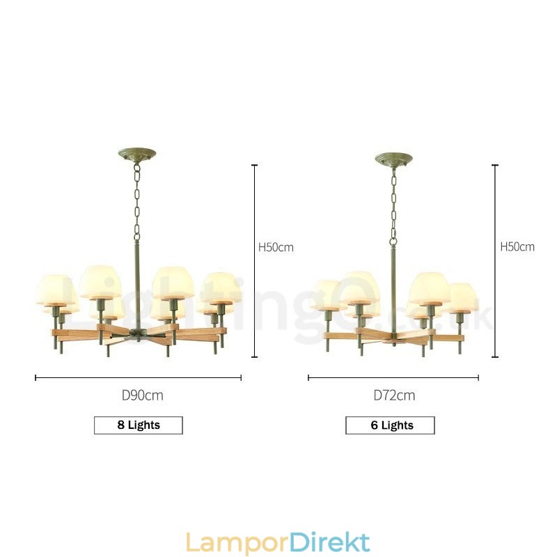 6 Ljus 8 Ljus Flerfärger Macaron Wood Pendellampa Med Glasskärmar Ljuskrona Nordic Style
