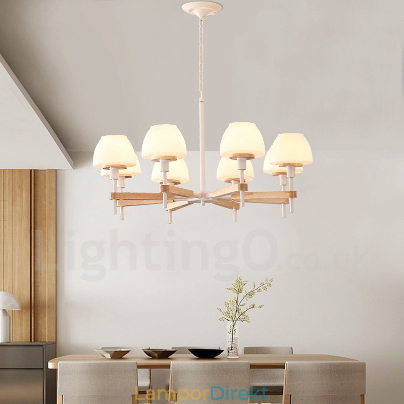 6 Ljus 8 Ljus Flerfärger Macaron Wood Pendellampa Med Glasskärmar Ljuskrona Nordic Style