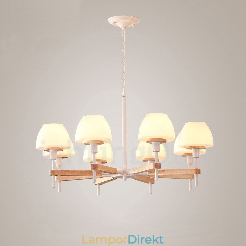 6 Ljus 8 Ljus Flerfärger Macaron Wood Pendellampa Med Glasskärmar Ljuskrona Nordic Style