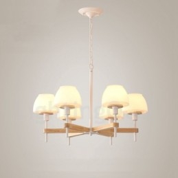 6 Ljus 8 Ljus Flerfärger Macaron Wood Pendellampa Med Glasskärmar Ljuskrona Nordic Style