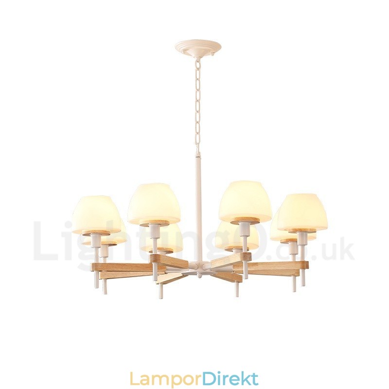 6 Ljus 8 Ljus Flerfärger Macaron Wood Pendellampa Med Glasskärmar Ljuskrona Nordic Style
