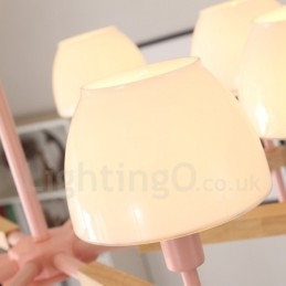6 Ljus 8 Ljus Flerfärger Macaron Wood Pendellampa Med Glasskärmar Ljuskrona Nordic Style