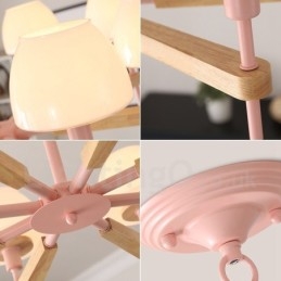 6 Ljus 8 Ljus Flerfärger Macaron Wood Pendellampa Med Glasskärmar Ljuskrona Nordic Style