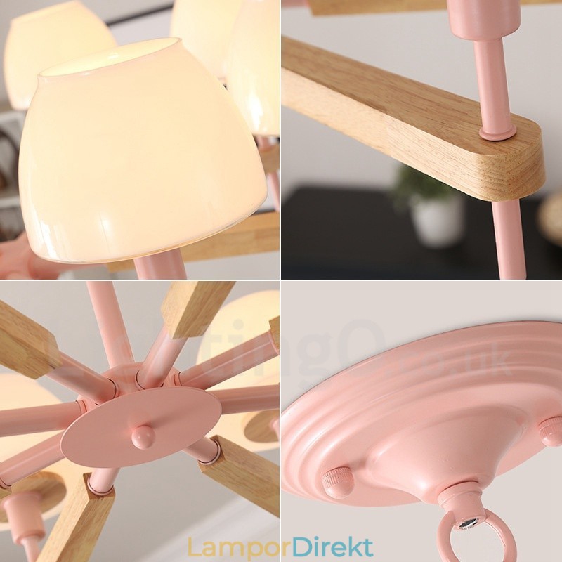 6 Ljus 8 Ljus Flerfärger Macaron Wood Pendellampa Med Glasskärmar Ljuskrona Nordic Style