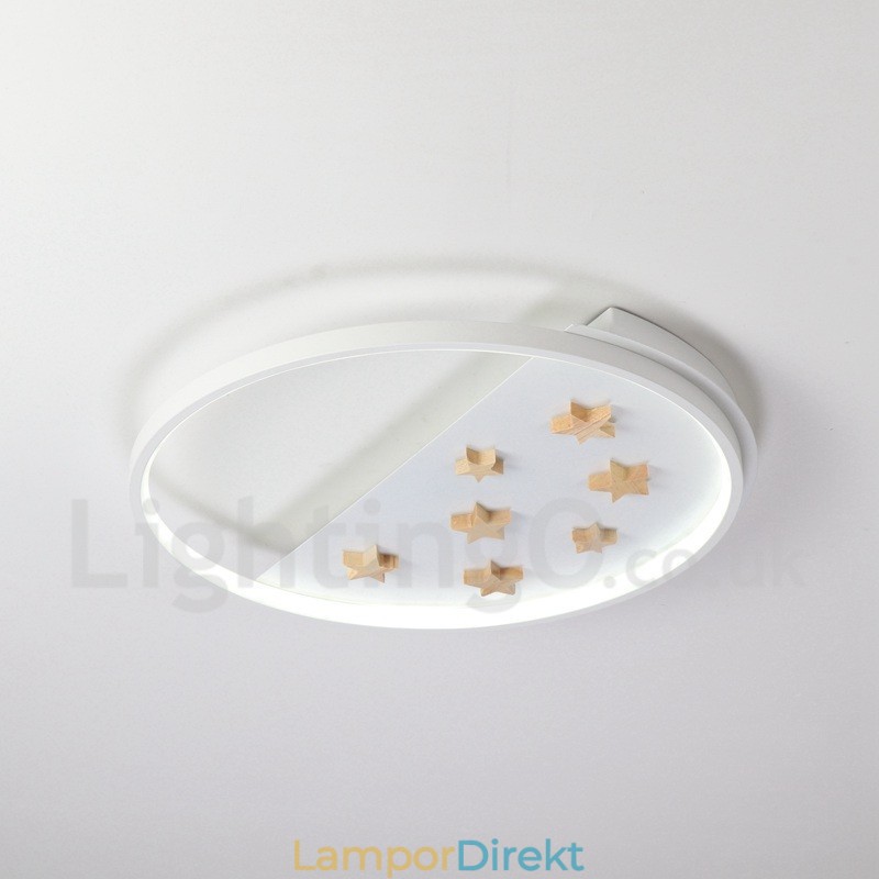 Dimbar White Stars Round Wood Taklampa Ultratunn Taklampa Kan Även Användas Som Vägglampa