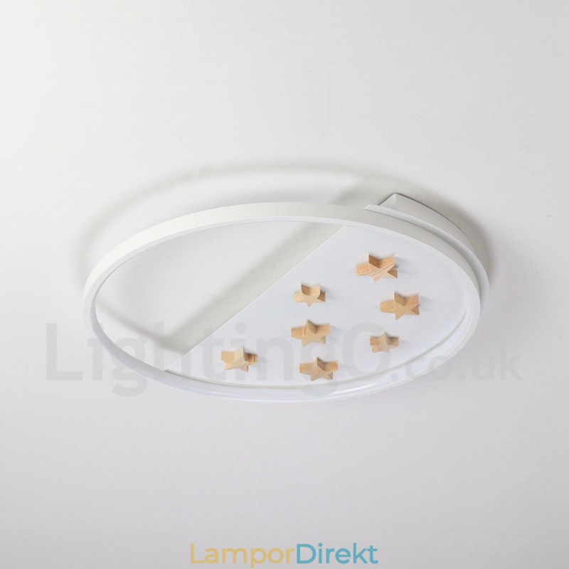 Dimbar White Stars Round Wood Taklampa Ultratunn Taklampa Kan Även Användas Som Vägglampa