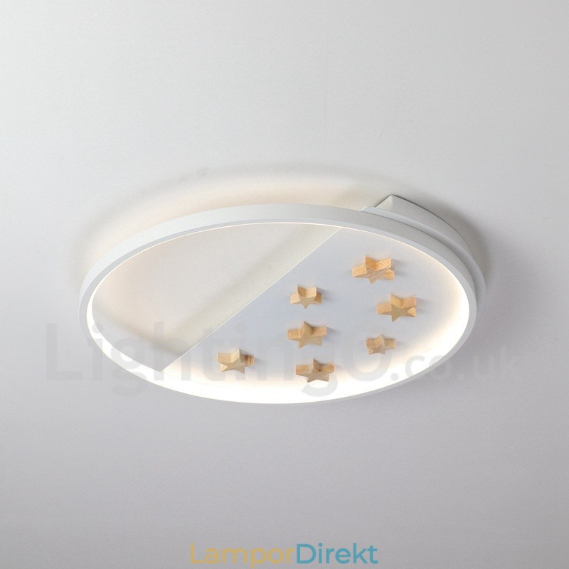 Dimbar White Stars Round Wood Taklampa Ultratunn Taklampa Kan Även Användas Som Vägglampa