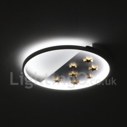 Dimbar White Stars Round Wood Taklampa Ultratunn Taklampa Kan Även Användas Som Vägglampa