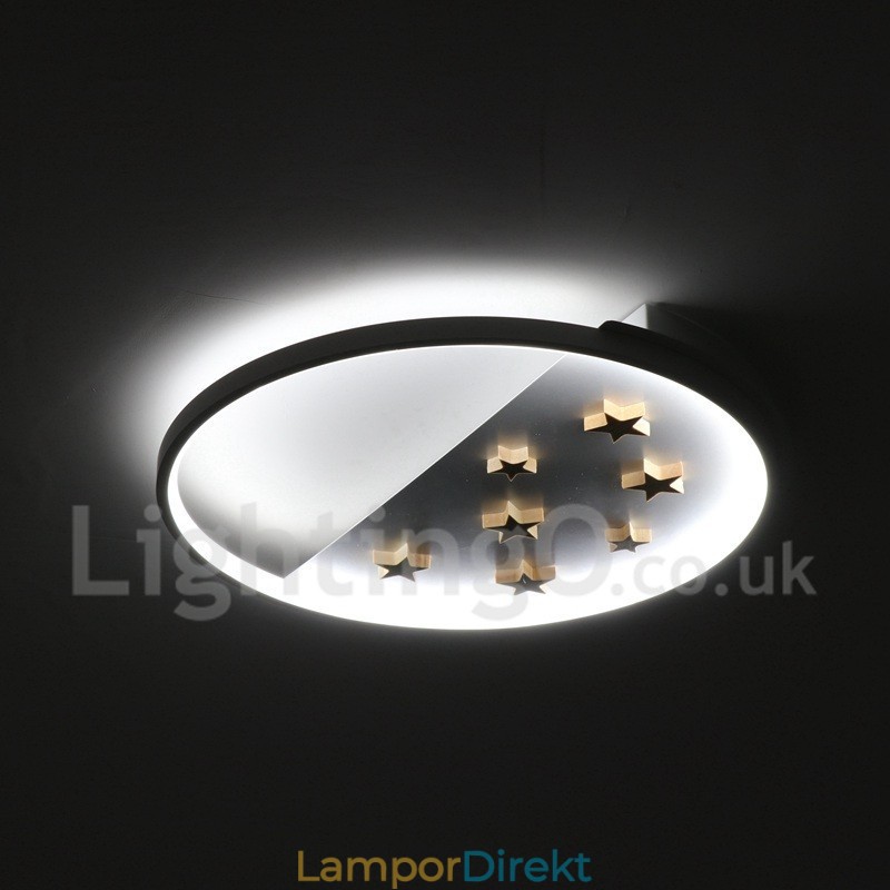 Dimbar White Stars Round Wood Taklampa Ultratunn Taklampa Kan Även Användas Som Vägglampa