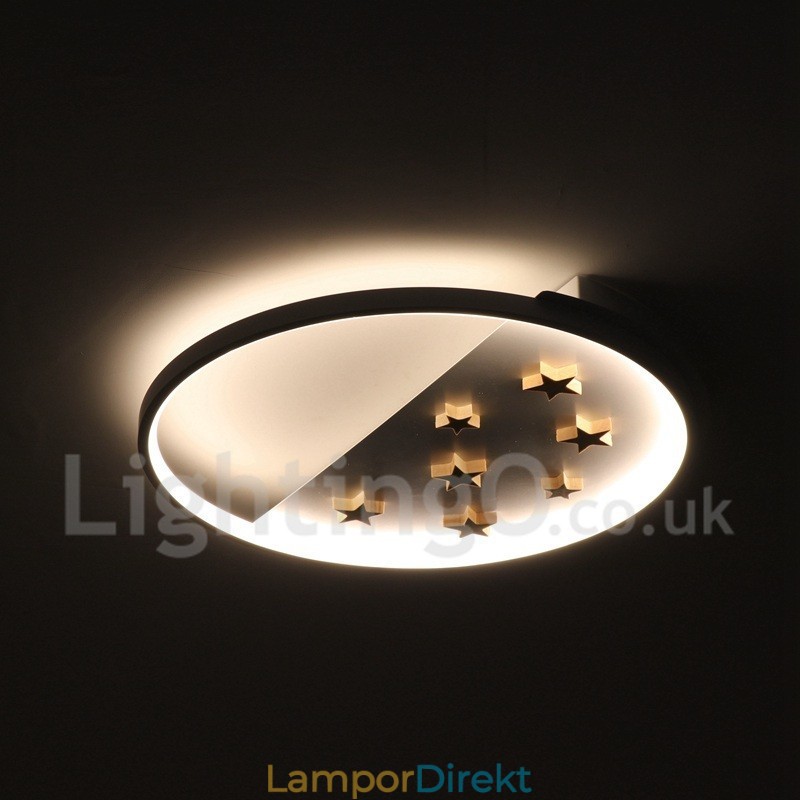 Dimbar White Stars Round Wood Taklampa Ultratunn Taklampa Kan Även Användas Som Vägglampa