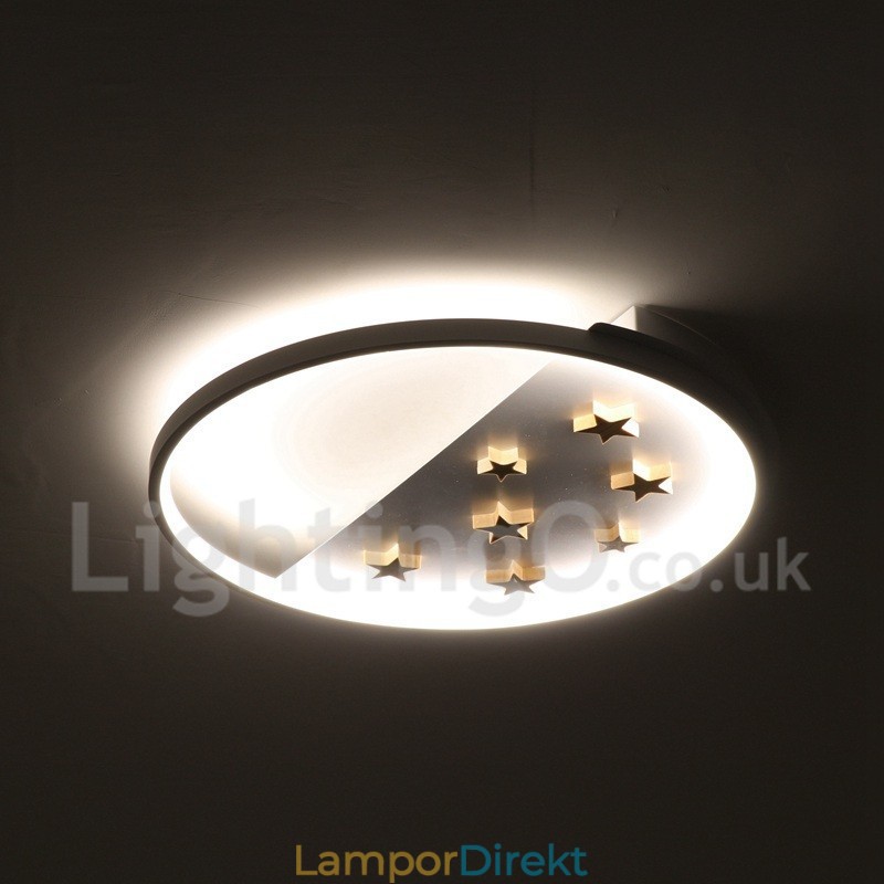 Dimbar White Stars Round Wood Taklampa Ultratunn Taklampa Kan Även Användas Som Vägglampa
