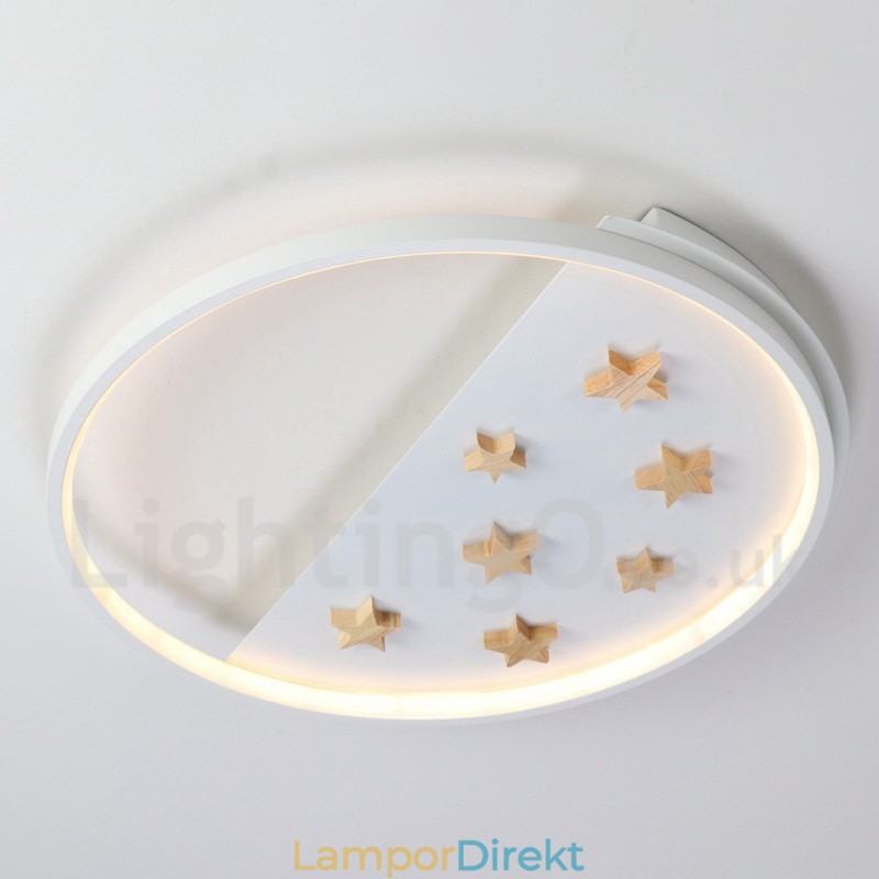 Dimbar White Stars Round Wood Taklampa Ultratunn Taklampa Kan Även Användas Som Vägglampa