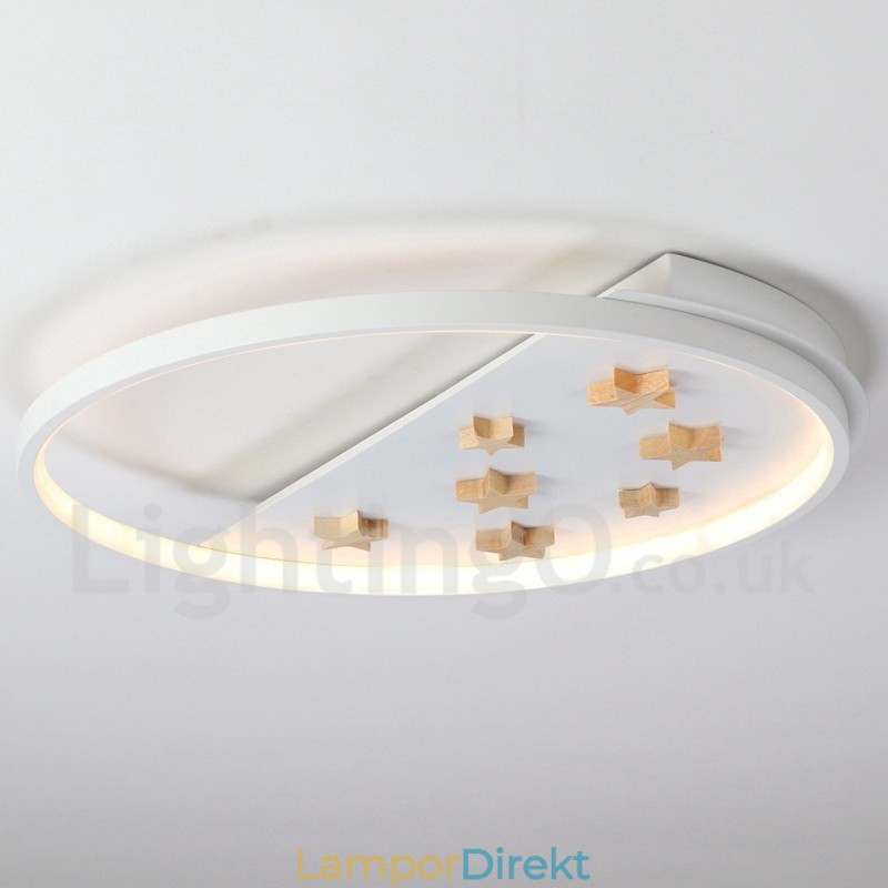 Dimbar White Stars Round Wood Taklampa Ultratunn Taklampa Kan Även Användas Som Vägglampa