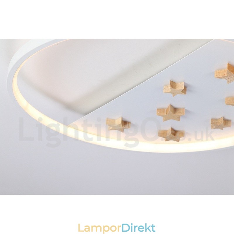 Dimbar White Stars Round Wood Taklampa Ultratunn Taklampa Kan Även Användas Som Vägglampa