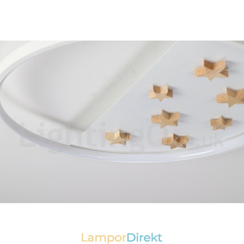 Dimbar White Stars Round Wood Taklampa Ultratunn Taklampa Kan Även Användas Som Vägglampa