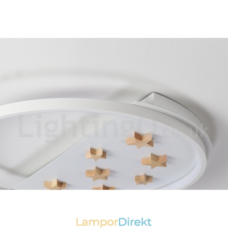 Dimbar White Stars Round Wood Taklampa Ultratunn Taklampa Kan Även Användas Som Vägglampa