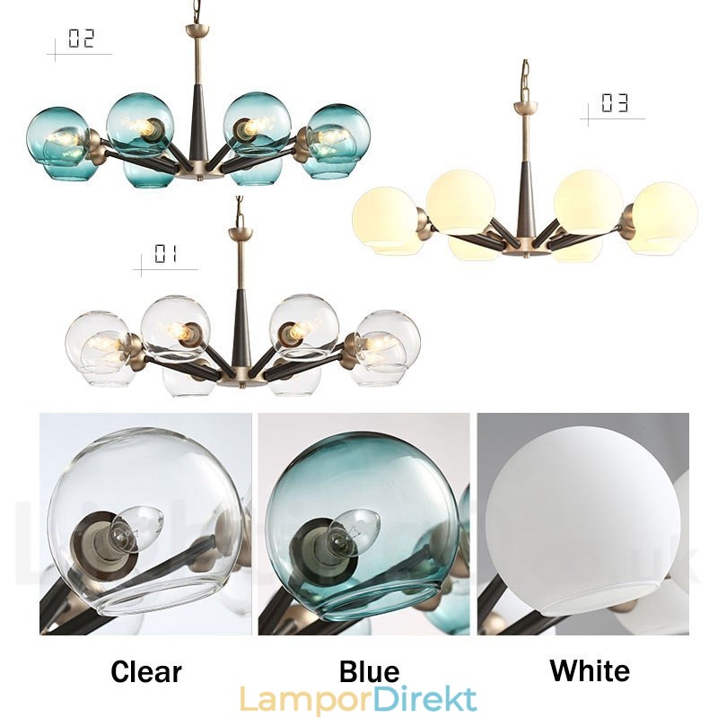 Retro Vintage Magic Bean Rustik Ljuskrona Med Flera Färger Glasskärmar