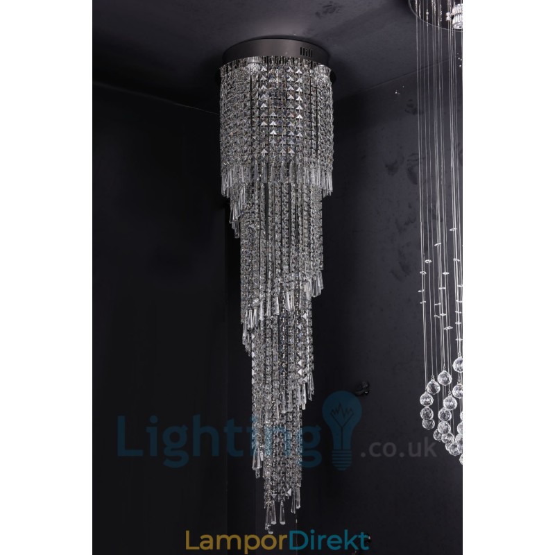 4 X Gu10 + 8 X G4 150 Cm Long Crystal Drop Light Modern K9 Crystal Round Flush Mount Taklampa