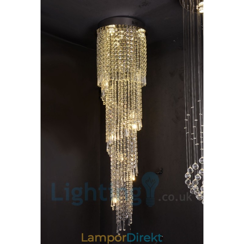 4 X Gu10 + 8 X G4 150 Cm Long Crystal Drop Light Modern K9 Crystal Round Flush Mount Taklampa